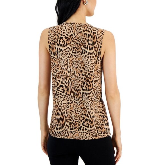 I.N.C. International Concepts Women's Sleeveless Leopard Printed 1/4-Zip Top NWT - Picture 2 of 7